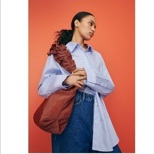 Zara Orange Nylon 2 piece bag with ruffle handle